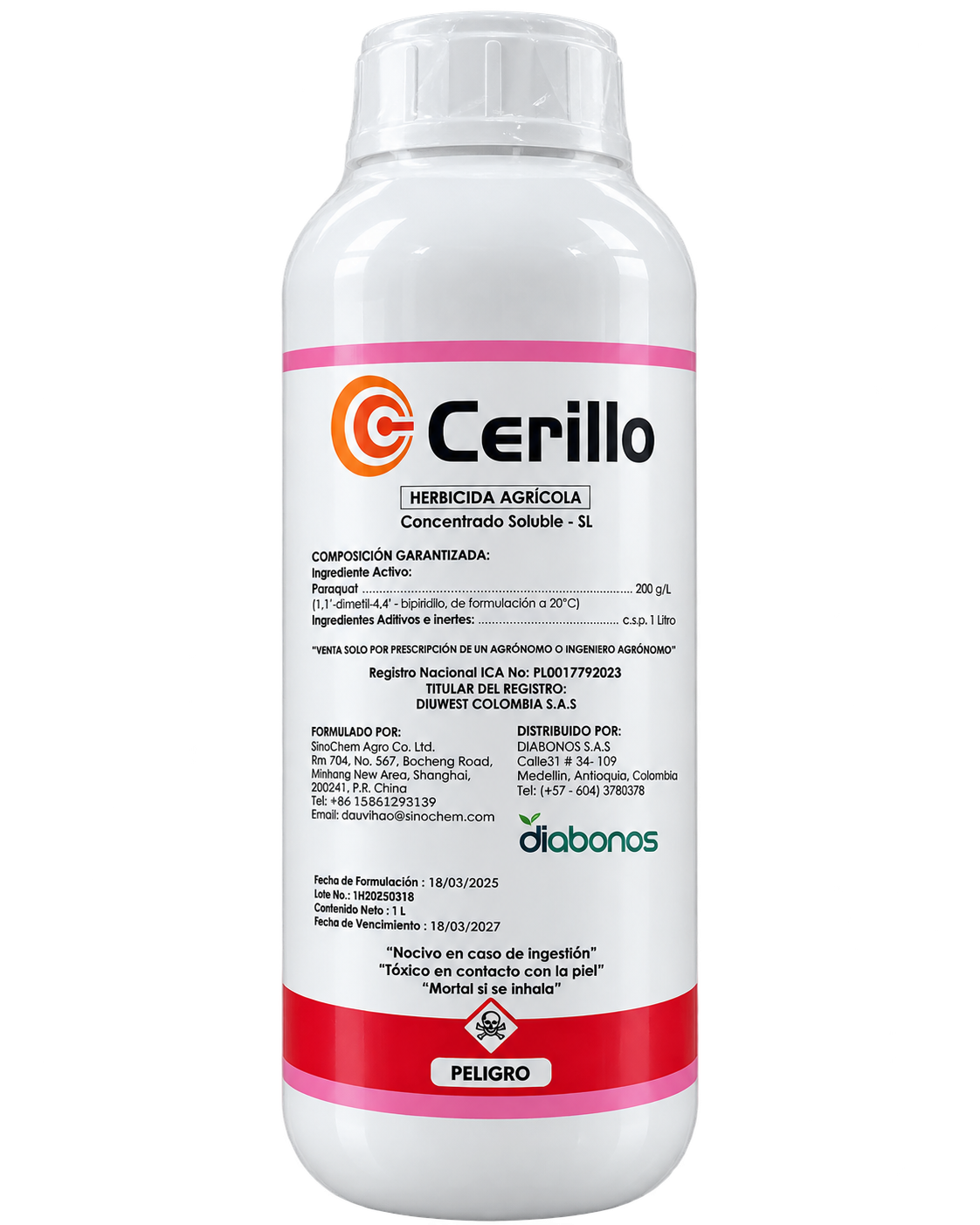 Cerillo herbicida agrícola, presentación de un litro