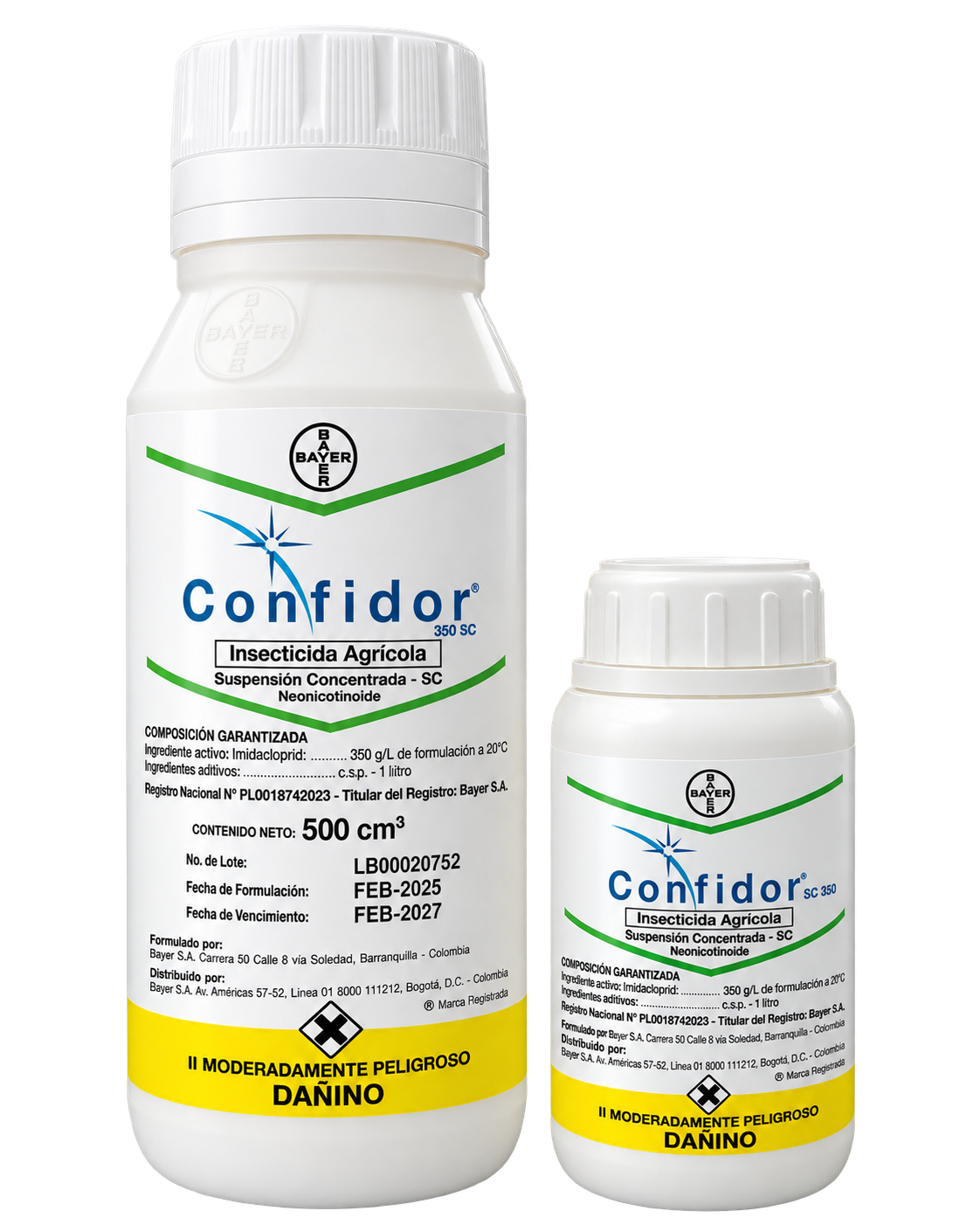 Confidor 350 SC insecticida agrícola en presentaciones de 500 y 100 centímetros cúbicos