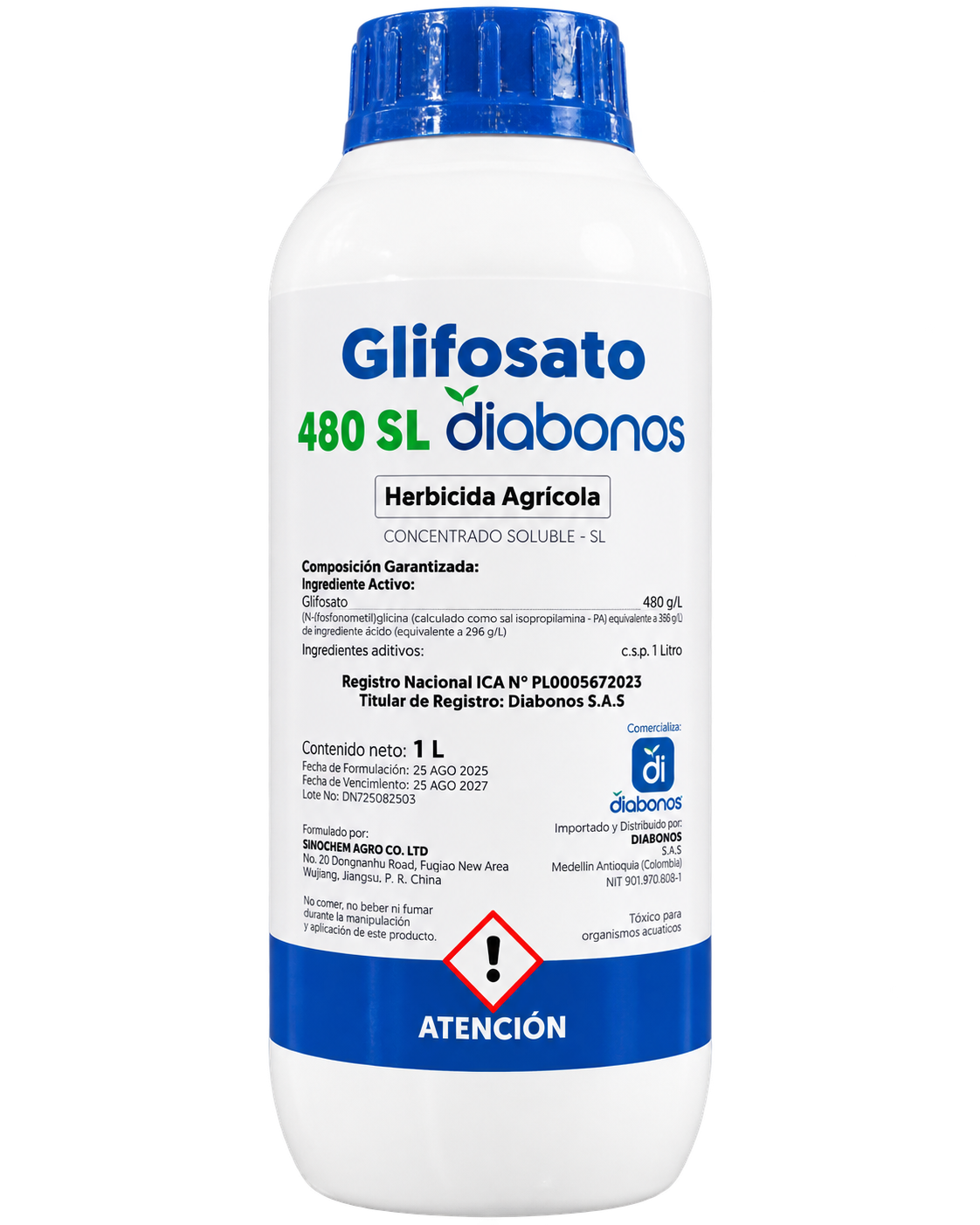 Glifosato Diabonos 480 SL herbicida agrícola, presentación de un litro
