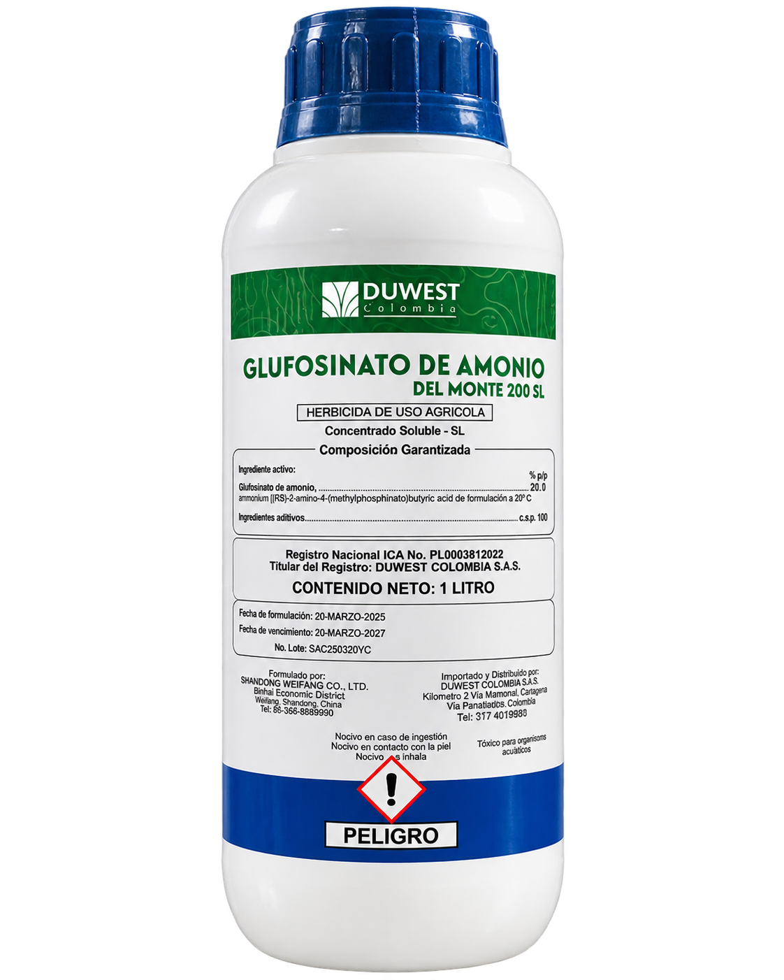 Glufosinato de amonio Del Monte 200 SL, presentación de un litro
