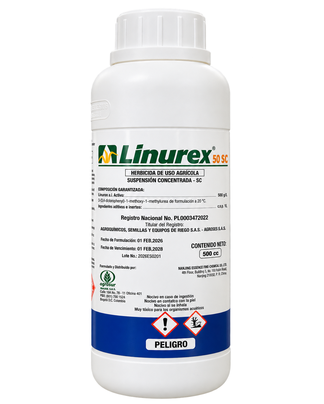 Linurex 50 SC herbicida agrícola, presentación de 500 mililitros