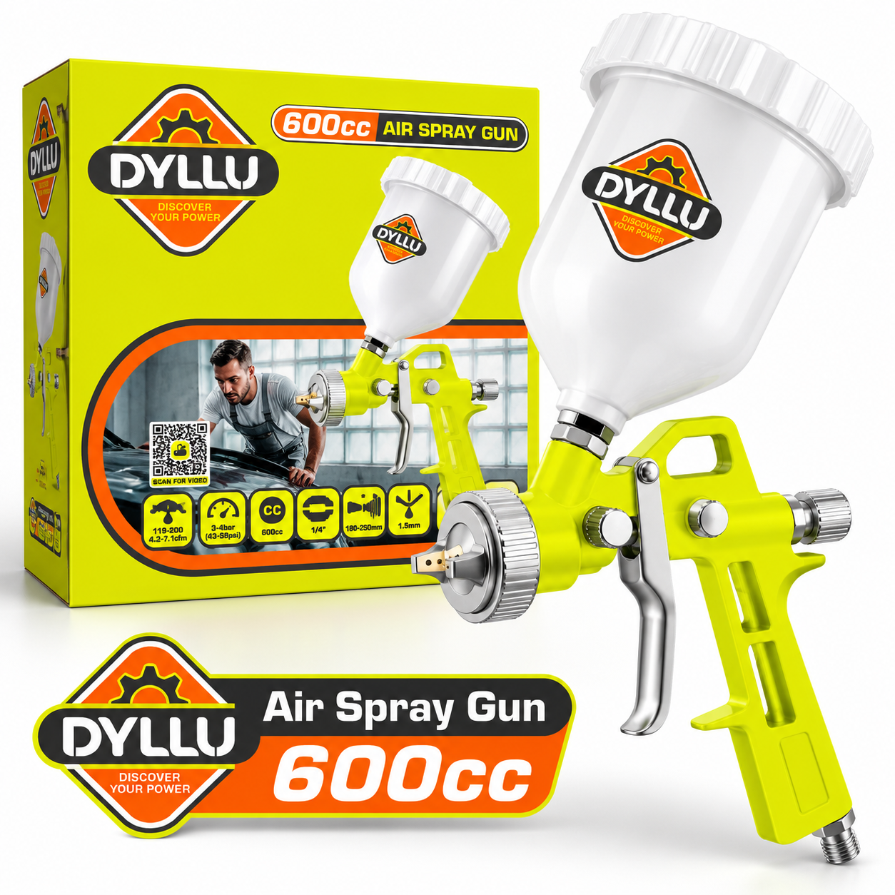 Pistola neumática para pintar Dyllu con depósito de 600 cc
