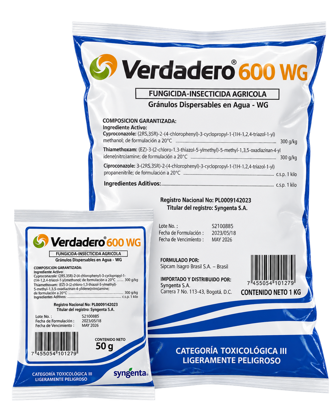 Verdadero 600 WG fungicida e insecticida agrícola en presentaciones de 1 kg y 50 g